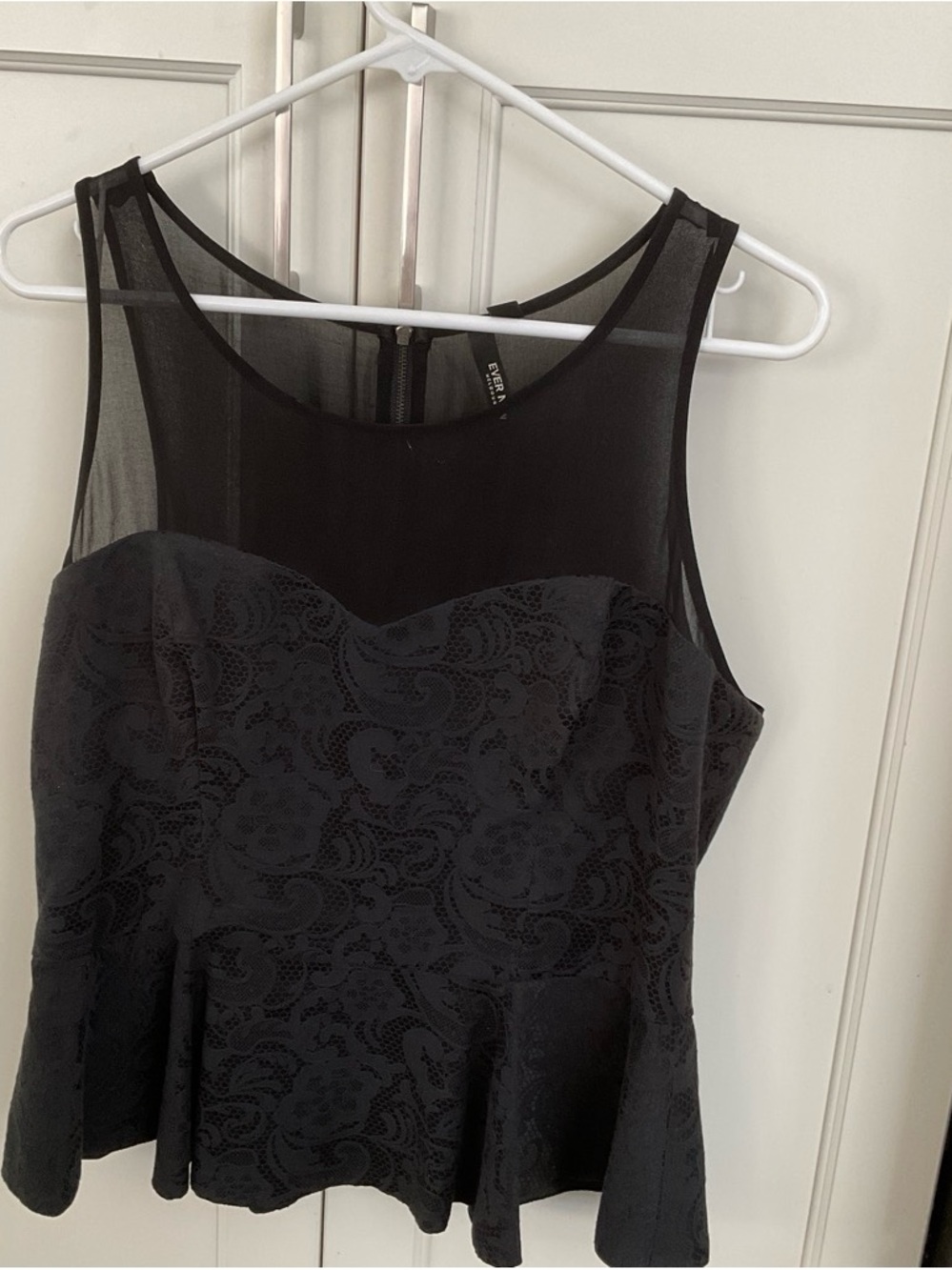 Ever New Black Lace Peplum Top with Sheer Yoke